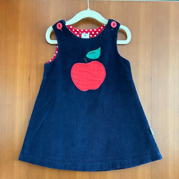 Korango Girls Navy Corduroy Dress with Apple Embroidery (Size 2) - Picture 1 of 3